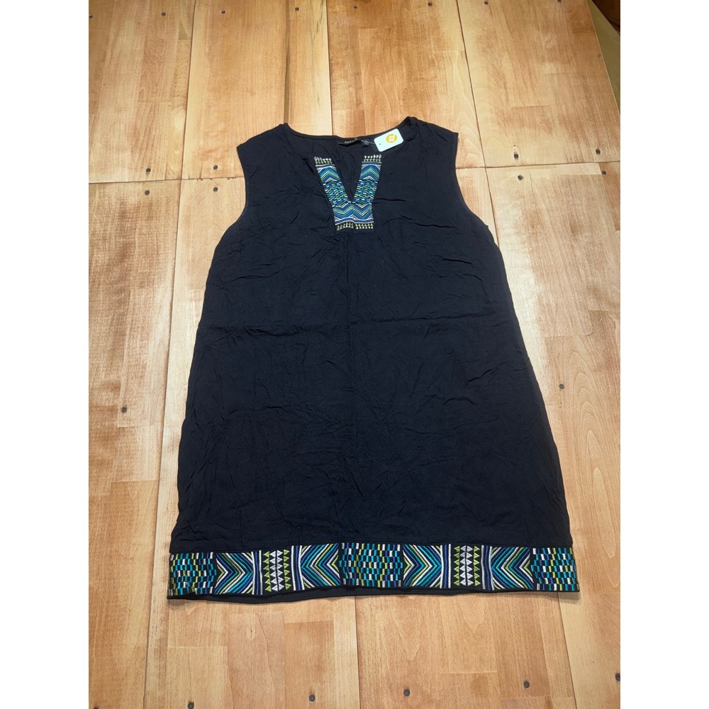 Apt 9 Black V Neck Embroidered Trim Sleeveless Tunic Dress‎ Size XL